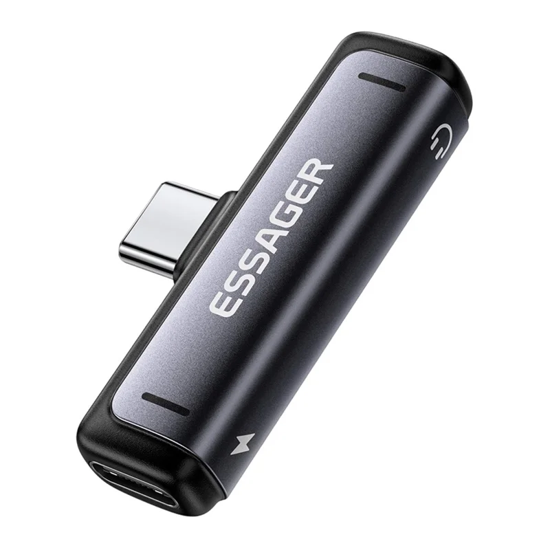 Adaptateur audio et de charge ESSAGER de Type-C à Type-C 2 en 1, convertisseur de charge rapide 60 W PD pour téléphone et tablette