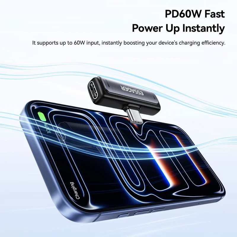 Adaptateur audio et de charge ESSAGER de Type-C à Type-C 2 en 1, convertisseur de charge rapide 60 W PD pour téléphone et tablette