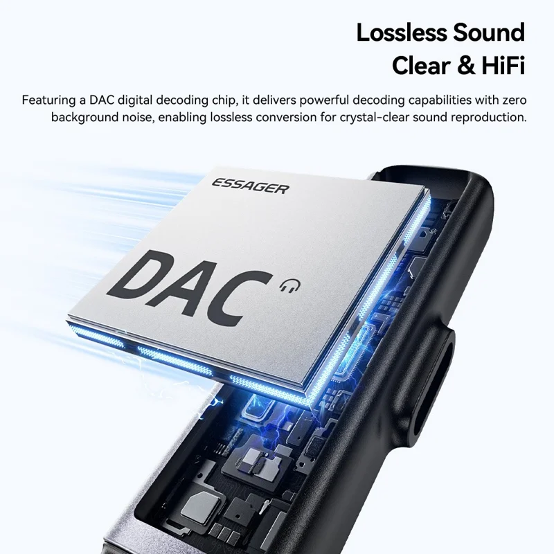 Adaptateur ESSAGER 2-en-1 Type-C vers Type-C 3,5 mm (audio) Convertisseur de charge rapide PD60W pour téléphone et tablette