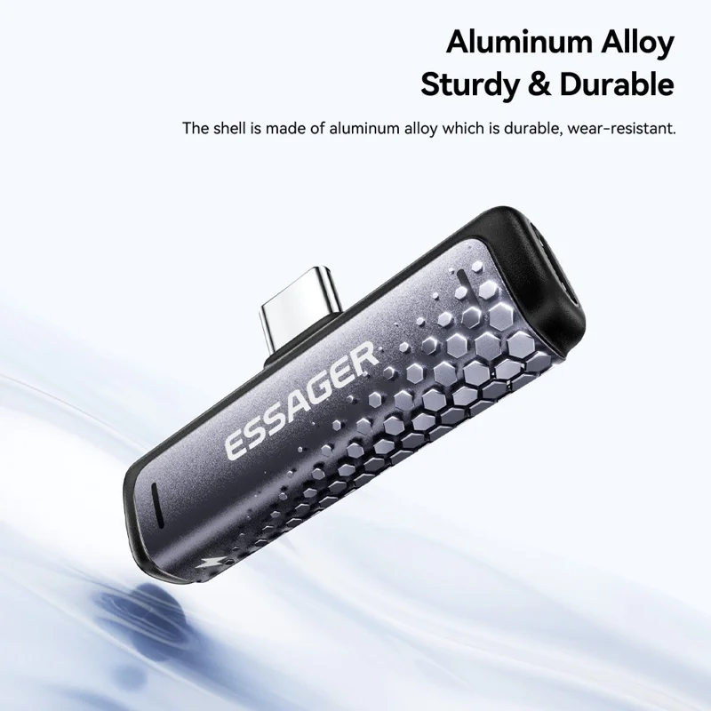 Adaptateur ESSAGER 2-en-1 Type-C vers Type-C 3,5 mm (audio) Convertisseur de charge rapide PD60W pour téléphone et tablette