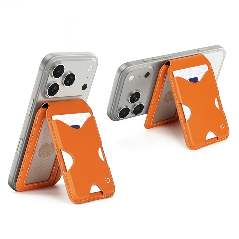 DUX DUCIS PAPO Series Ultra Slim Magnetic Card Holder with Kickstand Butterfly Design RFID Blocking PU Leather Card Bag - Orange