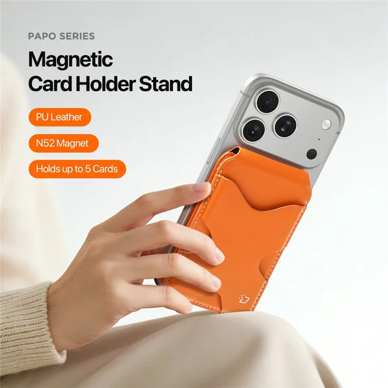 DUX DUCIS PAPO Series Ultra Slim Magnetic Card Holder with Kickstand Butterfly Design RFID Blocking PU Leather Card Bag - Orange