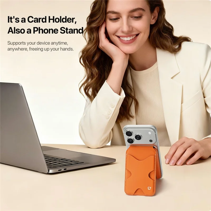 DUX DUCIS PAPO Series Ultra Slim Magnetic Card Holder with Kickstand Butterfly Design RFID Blocking PU Leather Card Bag - Orange