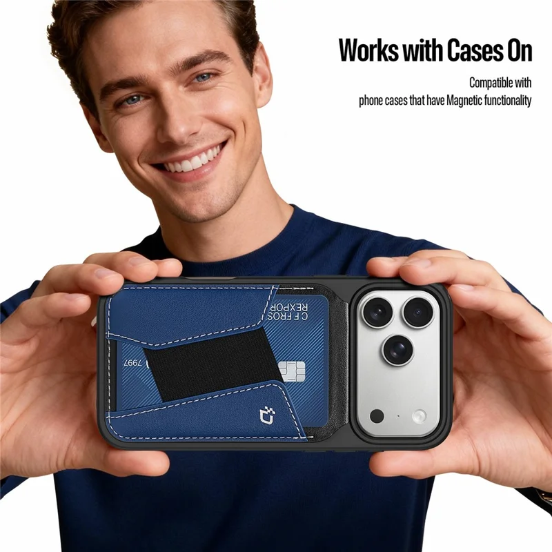 DUX DUCIS KERN Series Magnetic Card Holder with Stand 3 Slots RFID Blocking PU Leather Wallet - Black & Blue