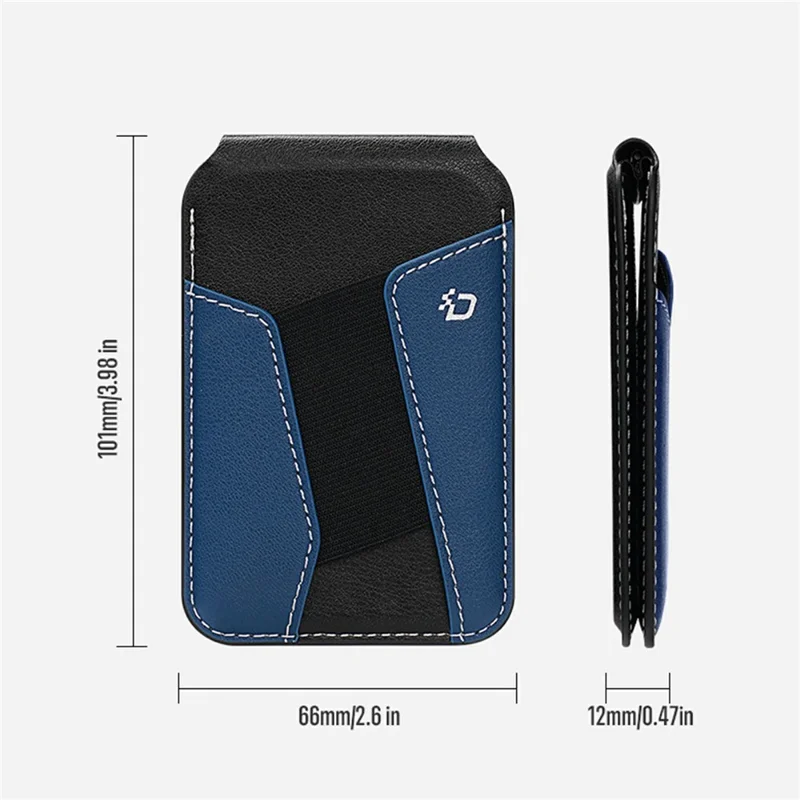DUX DUCIS KERN Series Magnetic Card Holder with Stand 3 Slots RFID Blocking PU Leather Wallet - Black & Blue