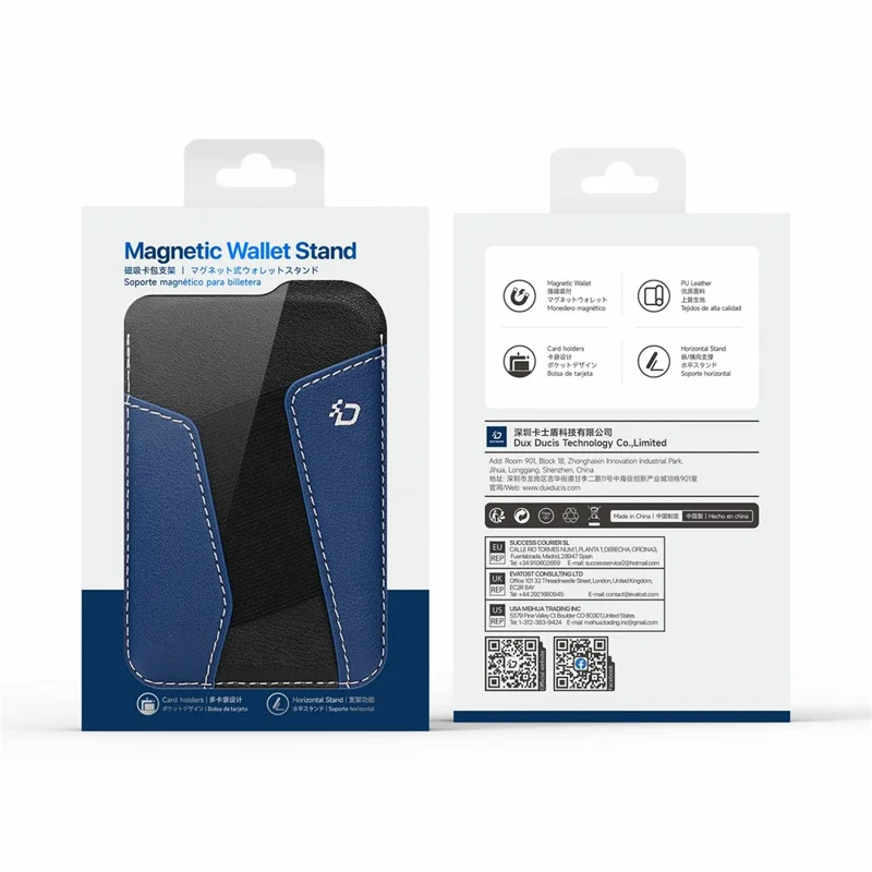 DUX DUCIS KERN Series Magnetic Card Holder with Stand 3 Slots RFID Blocking PU Leather Wallet - Black & Blue