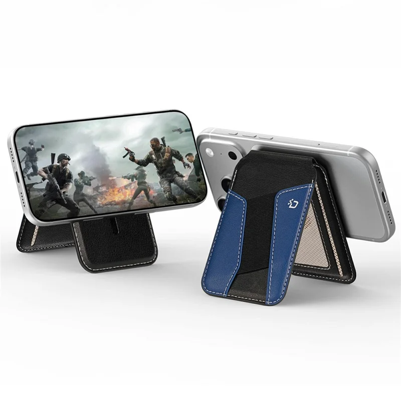 DUX DUCIS KERN Series Magnetic Card Holder with Stand 3 Slots RFID Blocking PU Leather Wallet - Black & Blue