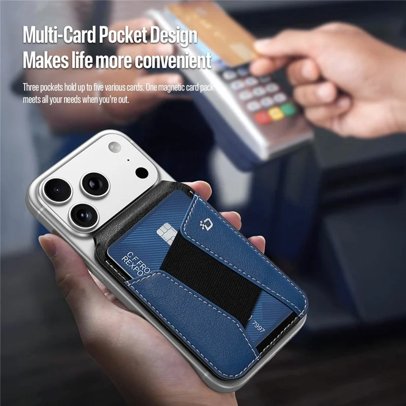 DUX DUCIS KERN Series Magnetic Card Holder with Stand 3 Slots RFID Blocking PU Leather Wallet - Black & Blue