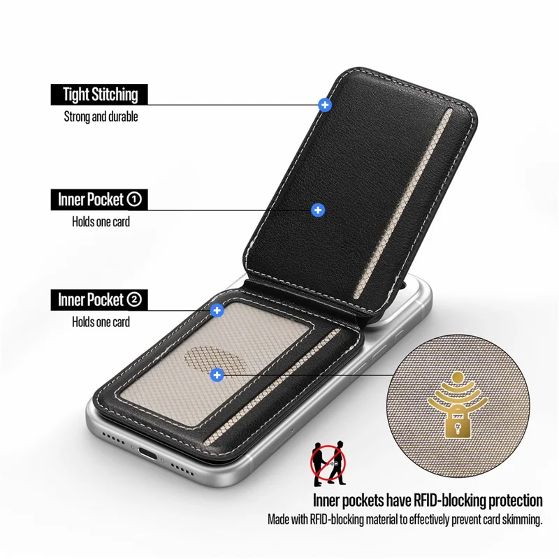 DUX DUCIS KERN Series Magnetic Card Holder with Stand 3 Slots RFID Blocking PU Leather Wallet - Black & Blue
