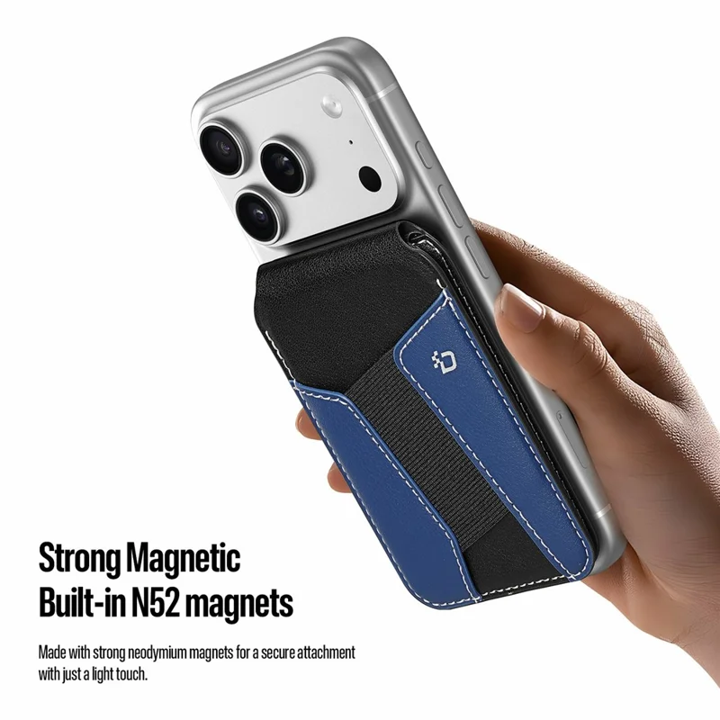 DUX DUCIS KERN Series Magnetic Card Holder with Stand 3 Slots RFID Blocking PU Leather Wallet - Black & Blue