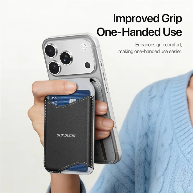 DUX DUCIS ARCH Series Phone Magnetic Card Holder Kickstand PU Leather RFID Blocking Wallet - Grey & Black