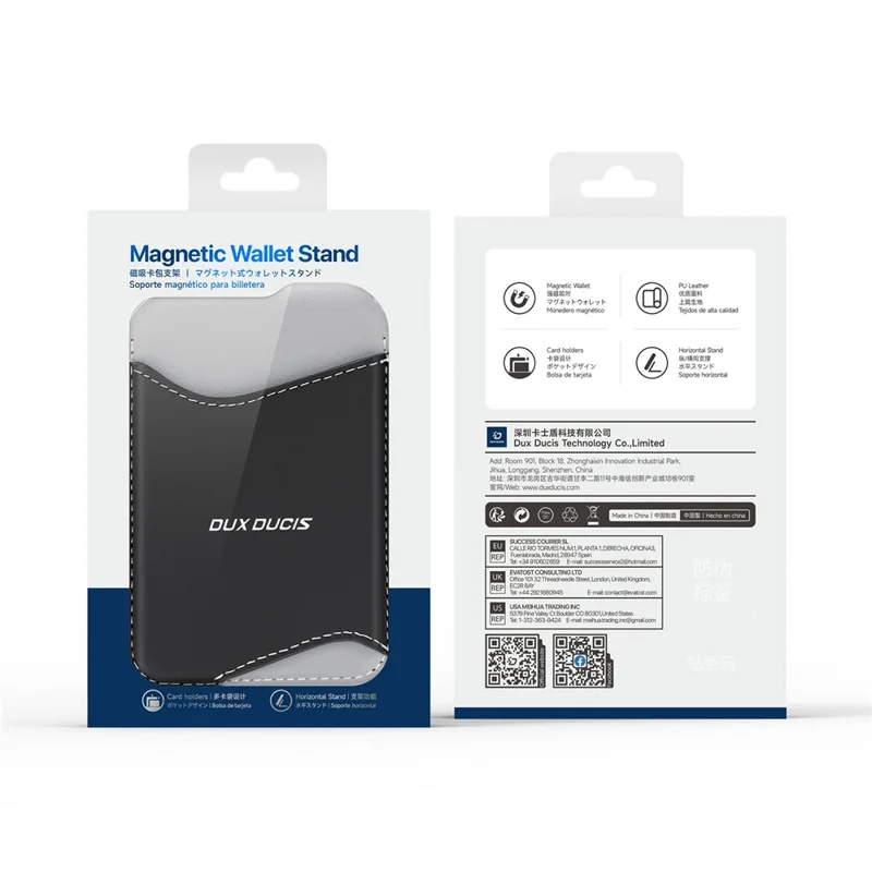 DUX DUCIS ARCH Series Phone Magnetic Card Holder Kickstand PU Leather RFID Blocking Wallet - Grey & Black