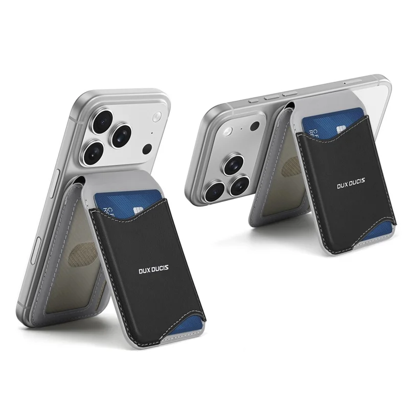 DUX DUCIS ARCH Series Phone Magnetic Card Holder Kickstand PU Leather RFID Blocking Wallet - Grey & Black