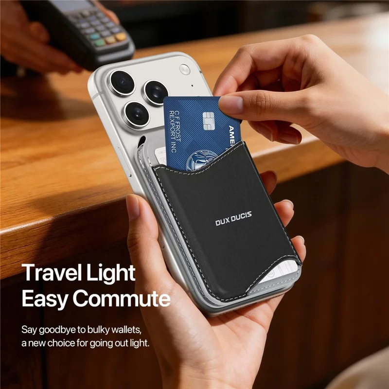 DUX DUCIS ARCH Series Phone Magnetic Card Holder Kickstand PU Leather RFID Blocking Wallet - Grey & Black