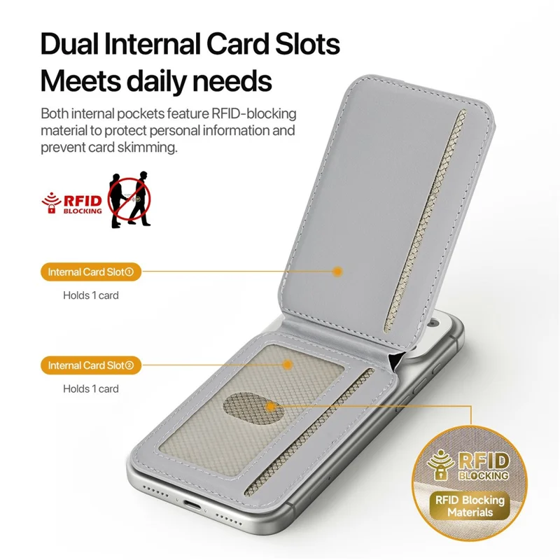 DUX DUCIS ARCH Series Phone Magnetic Card Holder Kickstand PU Leather RFID Blocking Wallet - Grey & Black