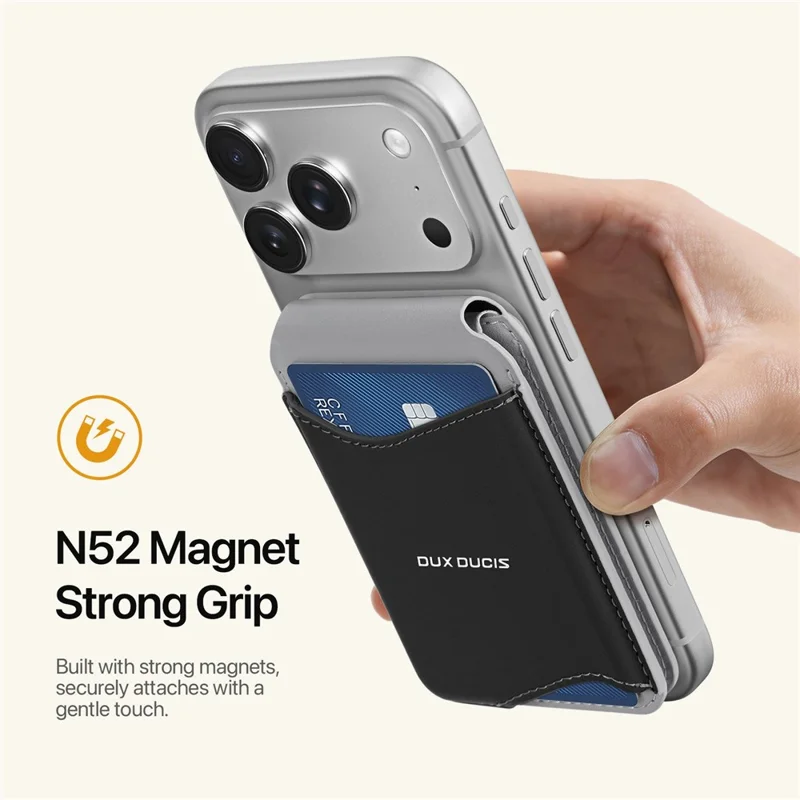 DUX DUCIS ARCH Series Phone Magnetic Card Holder Kickstand PU Leather RFID Blocking Wallet - Grey & Black