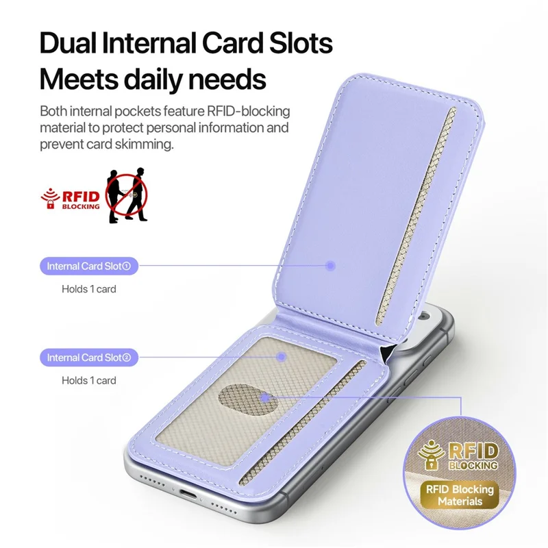 DUX DUCIS ARCH Series Phone Magnetic Card Holder Kickstand PU Leather RFID Blocking Wallet - Purple