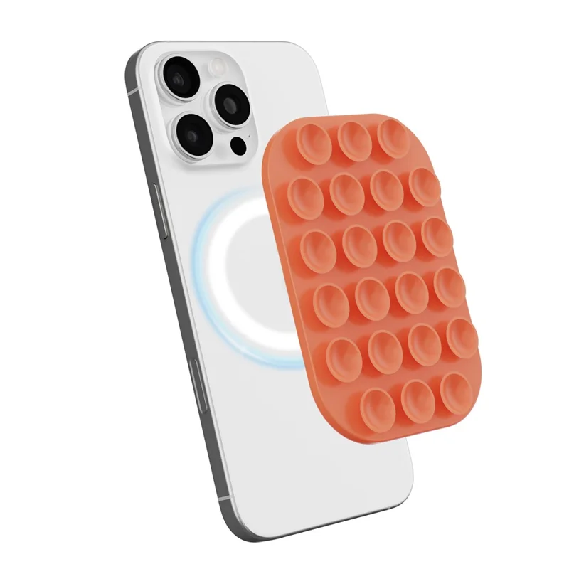 Magnetic Suction Cup Phone Mount Compatible with MagSafe Case Wall Stand Square Anti-Slip Holder - Orange