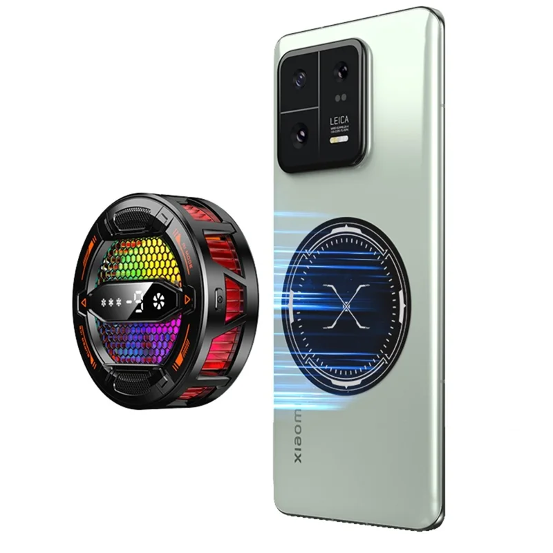 K31 Clip-on Magnetic Phone Cooler AI Temperature Control 3-Speed RGB Cooling Fan with Digital Display - Black