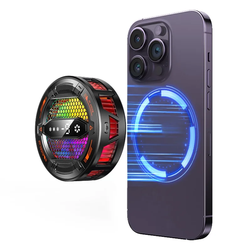 K31 Clip-on Magnetic Phone Cooler AI Temperature Control 3-Speed RGB Cooling Fan with Digital Display - Black