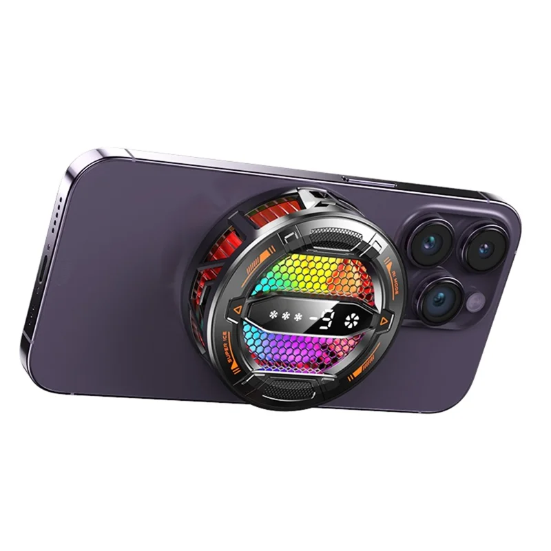 K31 Clip-on Magnetic Phone Cooler AI Temperature Control 3-Speed RGB Cooling Fan with Digital Display - Black