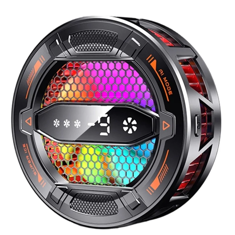 K31 Clip-on Magnetic Phone Cooler AI Temperature Control 3-Speed RGB Cooling Fan with Digital Display - Black