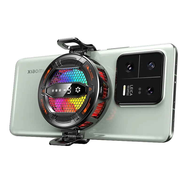 K31 Clip-on Magnetic Phone Cooler AI Temperature Control 3-Speed RGB Cooling Fan with Digital Display - Black