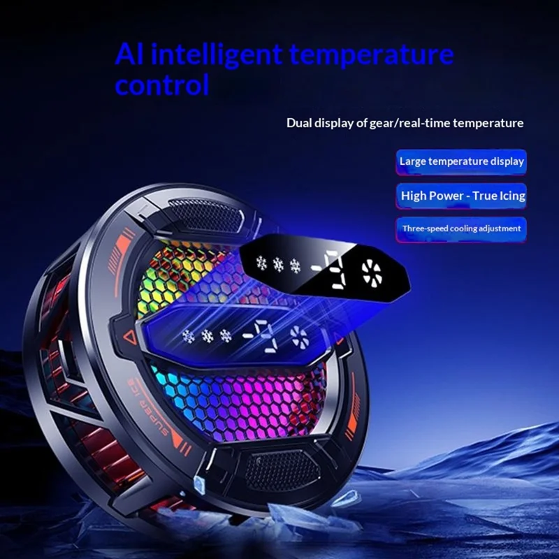 K31 Clip-on Magnetic Phone Cooler AI Temperature Control 3-Speed RGB Cooling Fan with Digital Display - Black