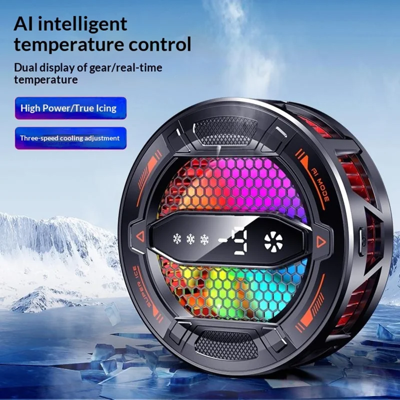 K31 Clip-on Magnetic Phone Cooler AI Temperature Control 3-Speed RGB Cooling Fan with Digital Display - Black