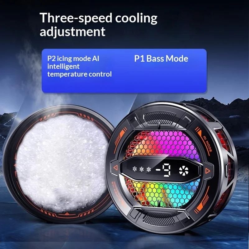K31 Clip-on Magnetic Phone Cooler AI Temperature Control 3-Speed RGB Cooling Fan with Digital Display - Black