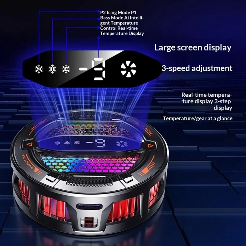 K31 Clip-on Magnetic Phone Cooler AI Temperature Control 3-Speed RGB Cooling Fan with Digital Display - Black