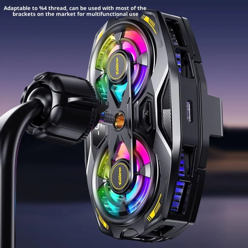 K32 Semiconductor Phone Cooler Dual Fan AI Temperature Control RGB Gaming Phone Radiator for Live Streaming- Black