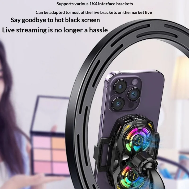 K32 Semiconductor Phone Cooler Dual Fan AI Temperature Control RGB Gaming Phone Radiator for Live Streaming- Black