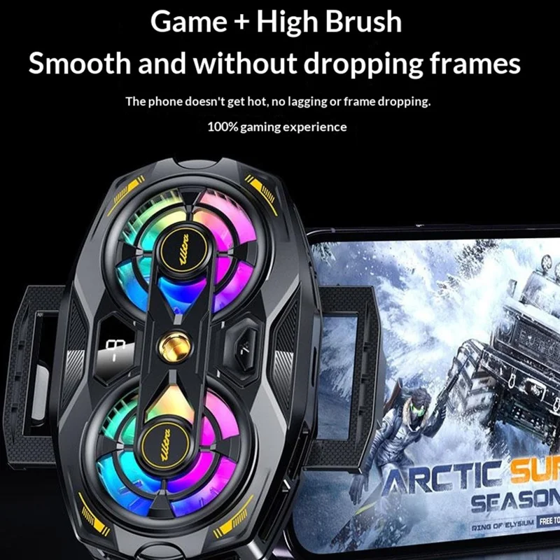 K32 Semiconductor Phone Cooler Dual Fan AI Temperature Control RGB Gaming Phone Radiator for Live Streaming- Black