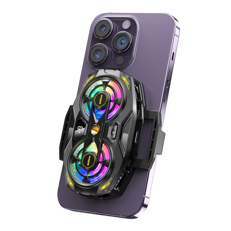 K32 Semiconductor Phone Cooler Dual Fan AI Temperature Control RGB Gaming Phone Radiator for Live Streaming- Black