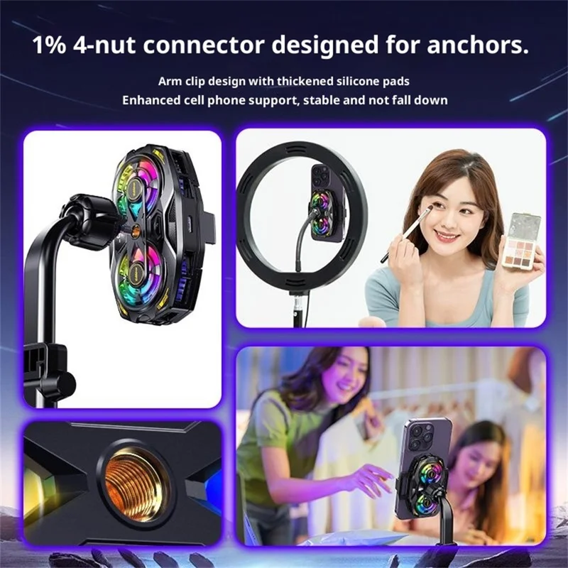 K32 Semiconductor Phone Cooler Dual Fan AI Temperature Control RGB Gaming Phone Radiator for Live Streaming- Black