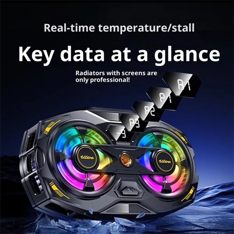 K32 Semiconductor Phone Cooler Dual Fan AI Temperature Control RGB Gaming Phone Radiator for Live Streaming- Black