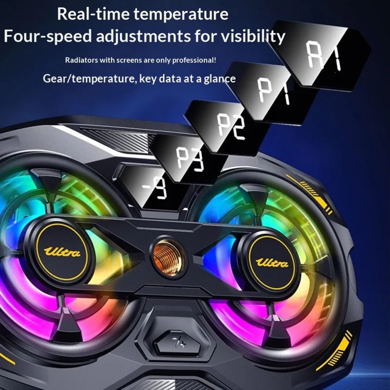 K32 Semiconductor Phone Cooler Dual Fan AI Temperature Control RGB Gaming Phone Radiator for Live Streaming- Black