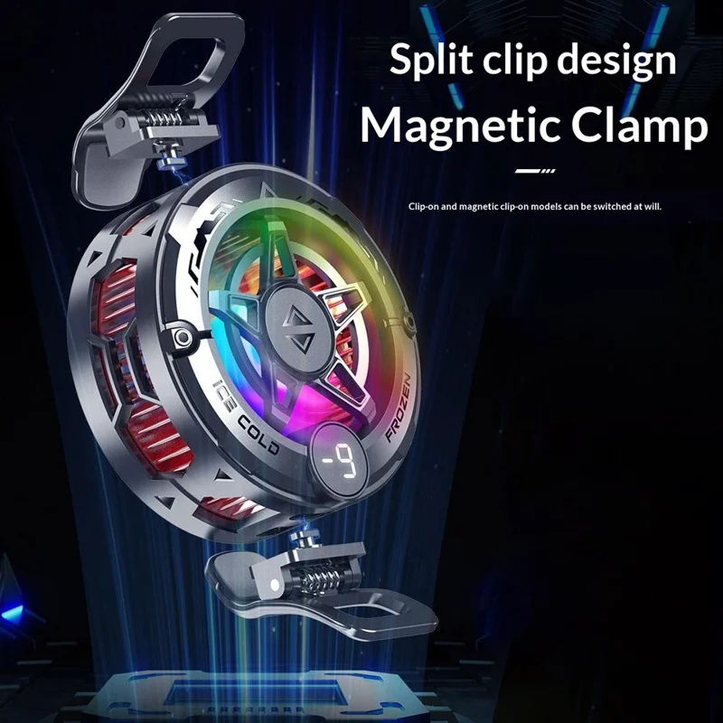 K20 Magnetic Phone Cooler with Clip Semiconductor Cooling Fan RGB Light Digital Display Radiator for Gaming - Black