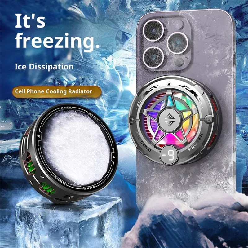 K20 Magnetic Phone Cooler with Clip Semiconductor Cooling Fan RGB Light Digital Display Radiator for Gaming - Black