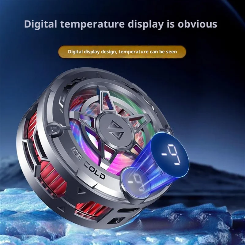 K20 Magnetic Phone Cooler with Clip Semiconductor Cooling Fan RGB Light Digital Display Radiator for Gaming - Black