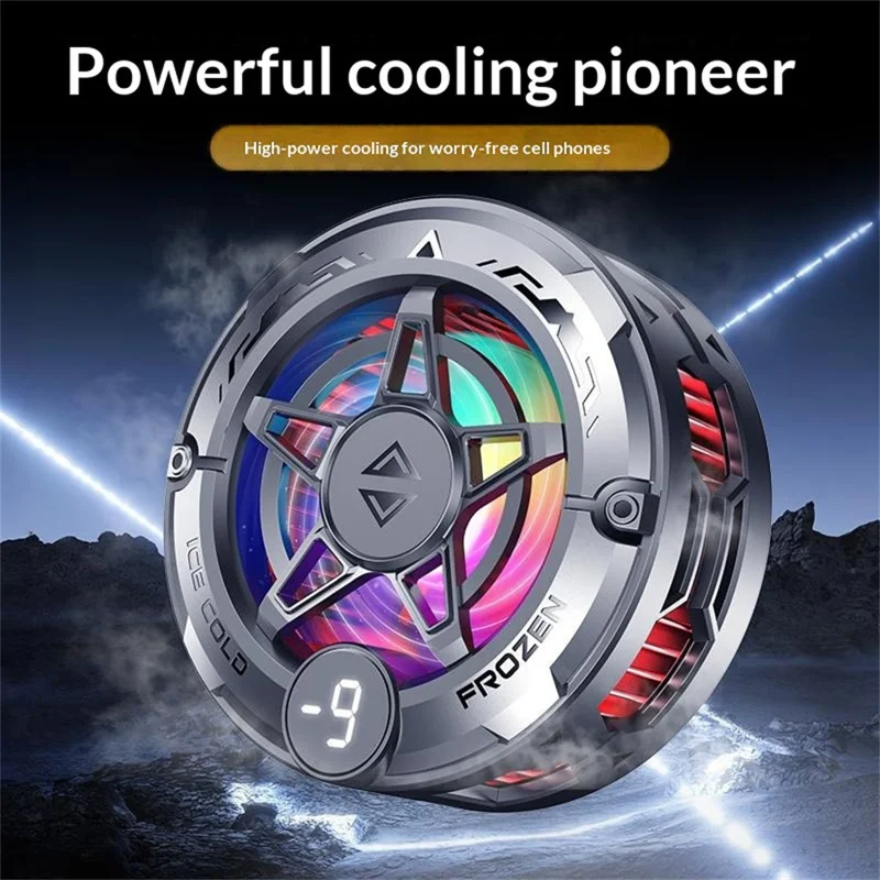 K20 Magnetic Phone Cooler with Clip Semiconductor Cooling Fan RGB Light Digital Display Radiator for Gaming - Black