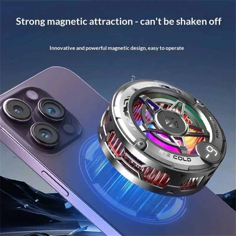 K20 Magnetic Phone Cooler with Clip Semiconductor Cooling Fan RGB Light Digital Display Radiator for Gaming - Black