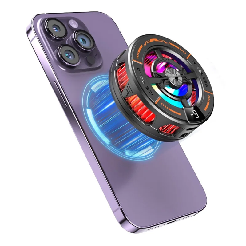 K28 2-in-1 Wireless Charger Phone Cooler 15W Magnetic Charging Cooling Fan with Digital Display for Gaming - Black
