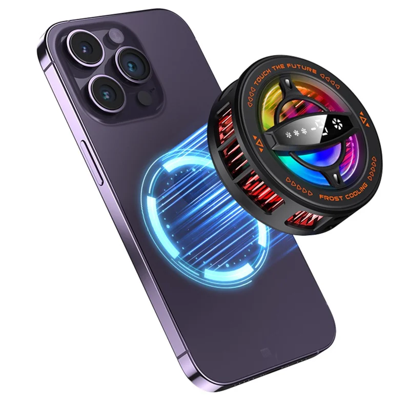 K26 Magnetic Phone Cooler with Clamp AI Smart Temperature Control RGB Light Cooling Fan for Gaming - Black