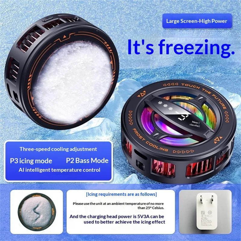 K26 Magnetic Phone Cooler with Clamp AI Smart Temperature Control RGB Light Cooling Fan for Gaming - Black