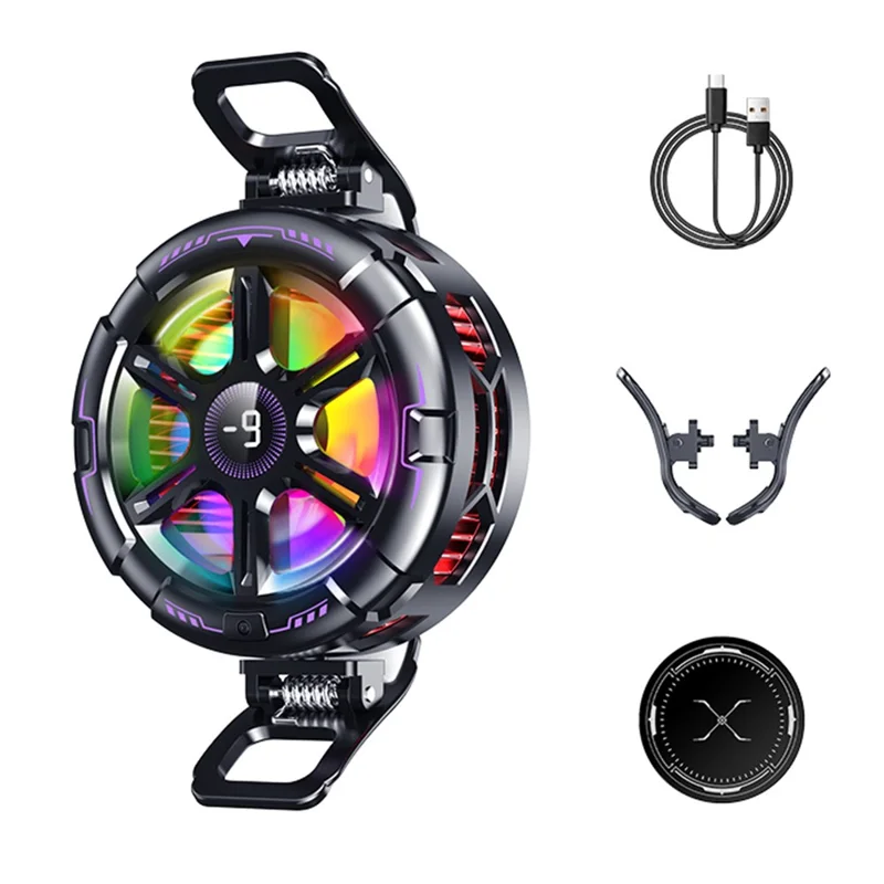 K21 Digital Display Magnetic Phone Cooler AI Temperature Control 3-Speed Clip-on Cooling Fan for Gaming