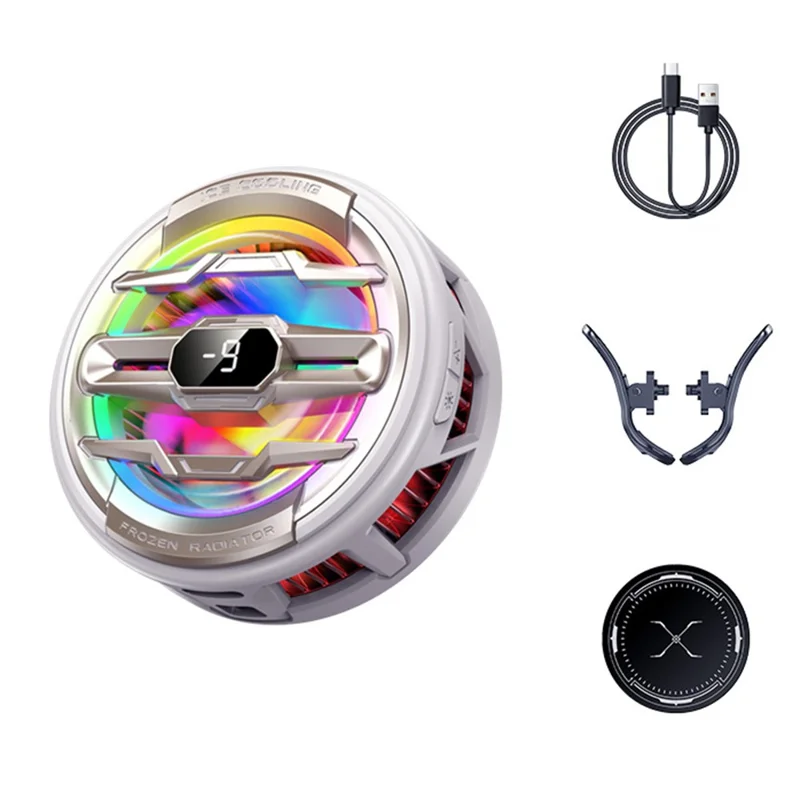 K22 Magnetic Phone Cooler with Clip Digital Display AI Temperature Control 3-Speed Cooling Fan for Gaming - White+Gold