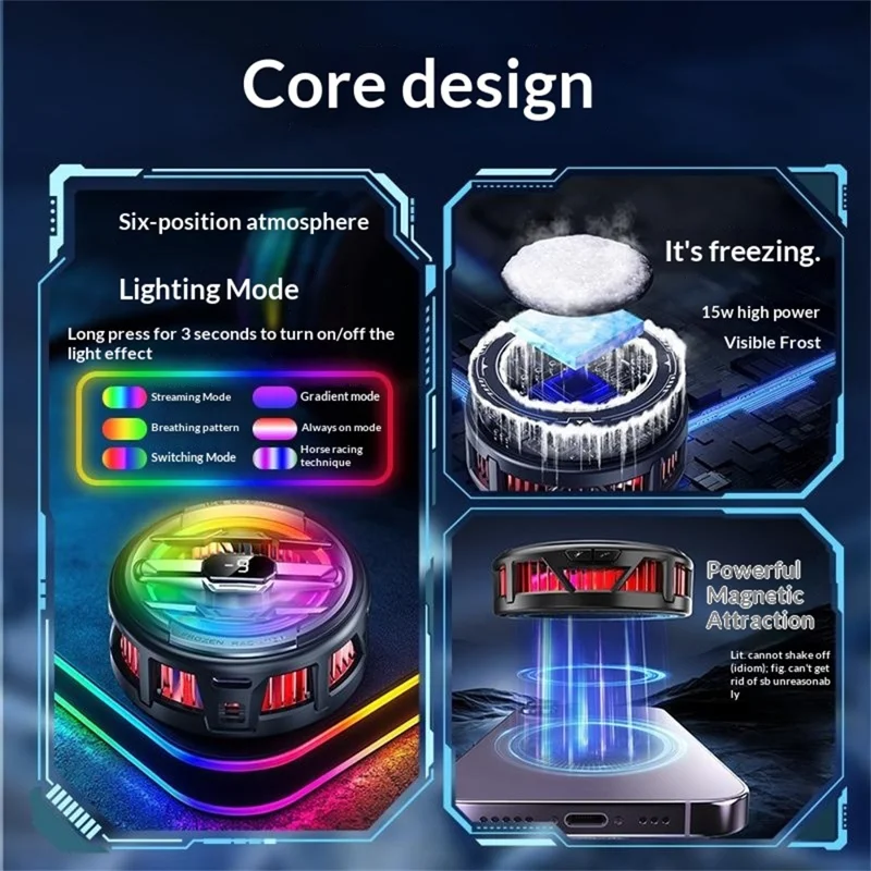 K22 Magnetic Phone Cooler with Clip Digital Display AI Temperature Control 3-Speed Cooling Fan for Gaming - White+Gold