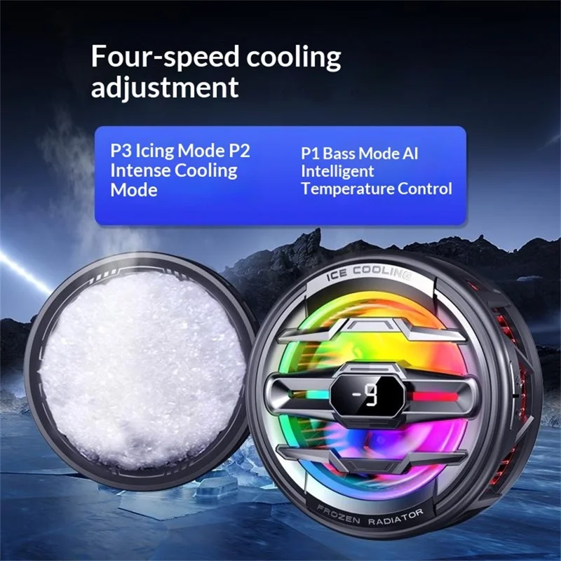 K22 Magnetic Phone Cooler with Clip Digital Display AI Temperature Control 3-Speed Cooling Fan for Gaming - White+Gold